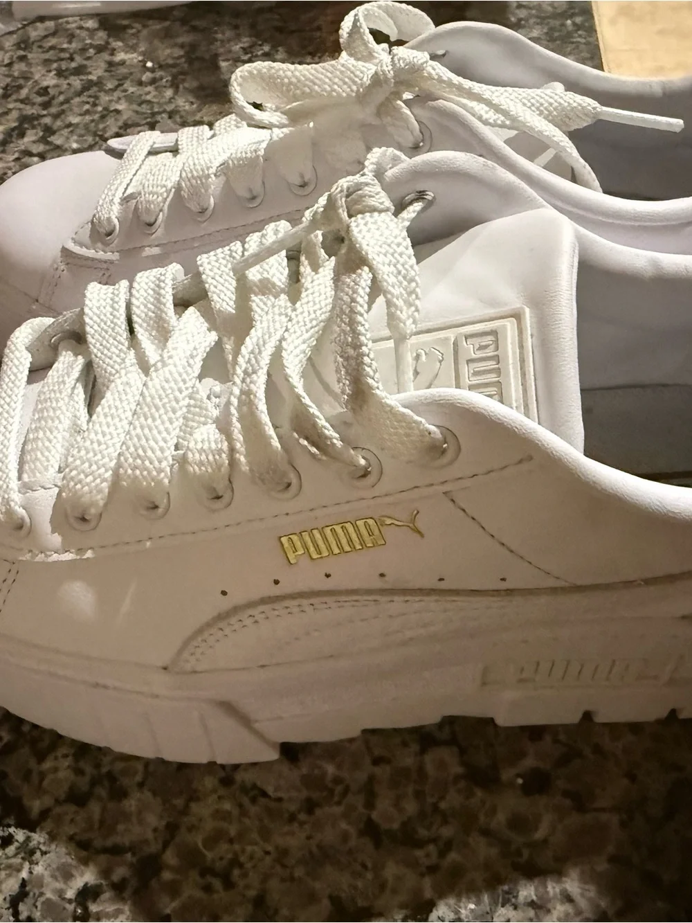 PUMA White Women's Platform Sneakers with Gold Logo